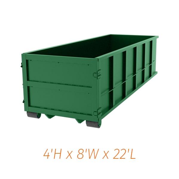 our 20 yard dumpsters can typically be placed in driveways, parking lots, or other paved surfaces, as long as there is enough space for our trucks to deliver and pick up the dumpster